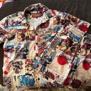 Fresh Prints brand Art Print Button-Up Shirt and Shorts set